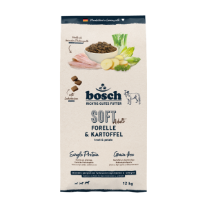 BOSCH SOFT ADULT TRUOT półwilgotna monobiałkowa karma dla psa z pstrąga 12kg+ 2,5kg GRATIS